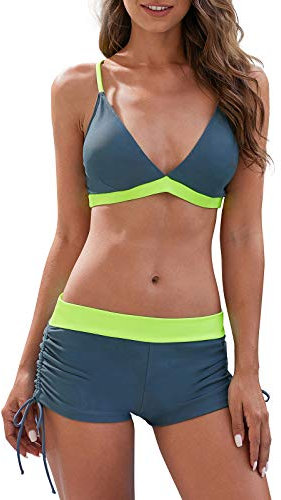 Durio Bikini Damen Set Bikini Verstellbar Zweiteiliger Badeanzug Push Up Bikini mit Hotpants Mischung 1 38