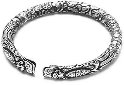 ADGJL Sterling Silber Armbänder Für Damen,Gothic 925 Silber Vintage Armband Handgefertigt Exquisite Schnitzerei Verstellbare Öffnung Armreif Damen Trendige Schmuck Geschenk Für Geburtstagspaar
