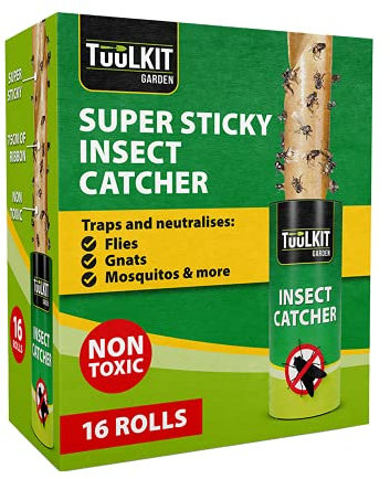 Papel adhesivo para atrapamoscas | 16 rollos de papel súper pegajoso para moscas | Cinta atrapamoscas de insectos | Atrapa fácilmente mosquitos, moscas, hormigas | Uso en interiores y exteriores |