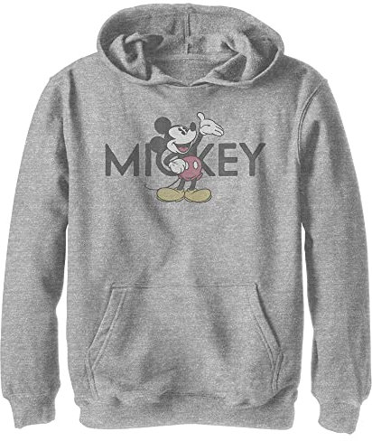 Disney Characters Vintage Mickey Boy's Felpa con Cappuccio in Pile, Athletic Heather, Small, Athletic Heather, S