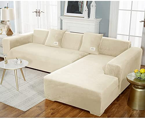 uyeoco Samt Sofabezug L-Form Couchbezug Weich 1 Stück Elastische Lounge-Sessel Sofahusse waschbare Katzen Hunden Möbelschutz (Color : F, Size : 190-230cm)