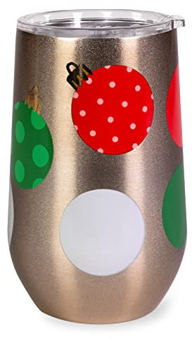 Kate Spade New York Verre à vin isotherme en acier inoxydable, tasse de voyage à double paroi avec couvercle, ampoules de Noël de 355 ml