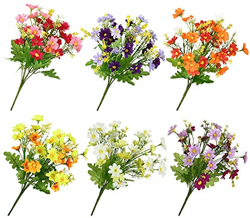 Kesote 6 Pz Margherite Finte Decorazioni Fiori Finti per Cimitero Loculo Fiori Artificiali per Bomboniere Fai da Te Esterno Giardino Feste Pasqua