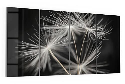 DEQORI Glasbilder Echtglas | Motiv Samen der Pusteblume | horizontal 4-teilig 120x60 cm | große XXL Deko | Wandbilder für Wohnzimmer, Schlafzimmer, Flur & Küche | moderne Wanddeko