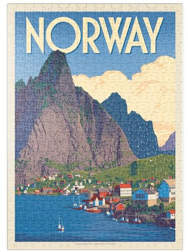 MyPuzzle Norwegen: Das Land der Fjorde, Vintage Poster - Premium 500 Teile Puzzle - MyPuzzle Sonderkollektion von Anderson Design Group
