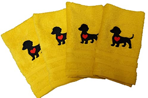 Gästetuch Handtuch Baumwolle Frottee bestickt, NEU personalisiert (Hund mit Herz, grau)