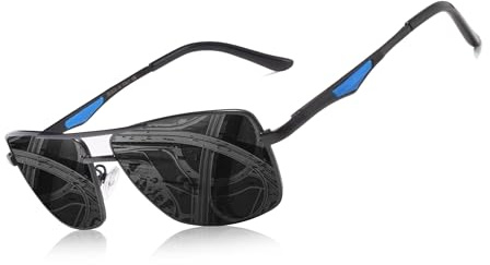 KINGSEVEN 2023 Marke Klassische quadratische polarisierte Sonnenbrille Herren Driving Männliche Sonnenbrille Brille UV-Blockierung Oculos N7906 (Blau Grau)