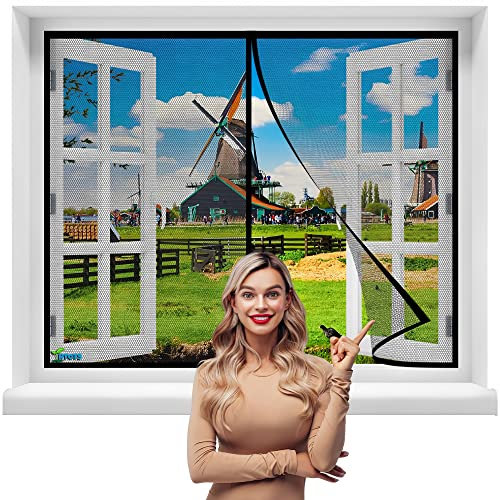 Fliegengitter für Fenster mit Fiberglasgewebe, 110 x 185 cm Profi Insektenschutz Gaze, Insektenschutz Balkontür Magnetische Adsorption, Auto Schließen【Schwarz】