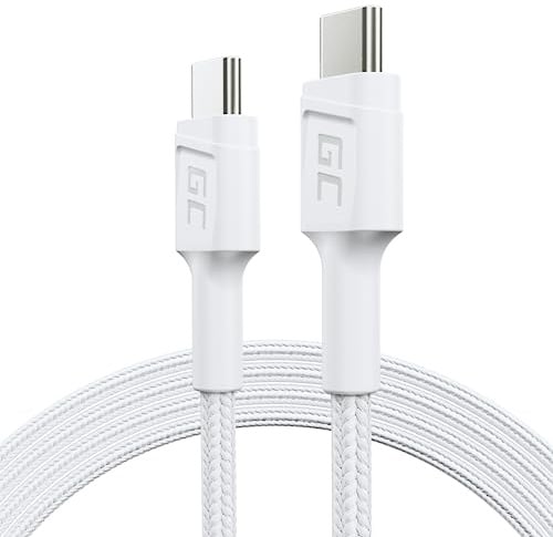 Green Cell PowerStream 1,2m USB C - Typ C Weißes Kabel Nylon Ladekabel Schnellladekabel 60W Power Delivery Quick Charge 3.0 für Samsung Galaxy S21 S20 Ultra S10 S9 S8+ Note 20 10