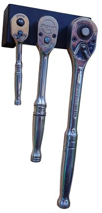 MegaMaxx UK Wall Mount Ratchet Holder (Sitable for 3 Sizes) - Tool, DIY, Toolbox, Wrench, Spanner, Workshop, Warehouse, Garage, Shed, Home, Universal, Drive, Socket, Torx, Tidy (Textured Black)