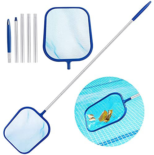 Filet de Nettoyage des Feuilles de Piscine, Filet de Piscine à Mailles Fines avec Poteau en Aluminium à 5 Sections de 119,4 cm pour Nettoyer la Piscine, Le Bassin de Jardin, Le Bain à remous et Le s
