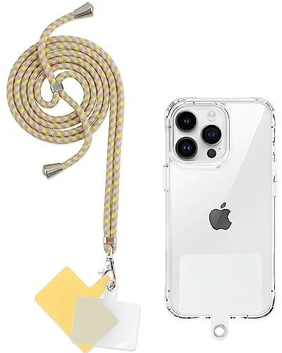 Yoedge Cordon Telephone Portable, Tour de Cou Telephone Universelle avec 2 Patchs, Réglable Collier Lanière Téléphone en Bandoulière en Nylon Adaptée à la Plupart des Smartphones, Arc-en-Ciel Abricot