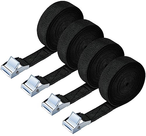 URAQT 4 Pcs Cinghie di Tensione, 6m x 2 cm Cinghie di Tensionamento, Carico Cinghie di Tensione con Fibbia, Adatto per Moto, Auto, Portabiciclette, Trazione: 500kg / Pezzo (Nero)