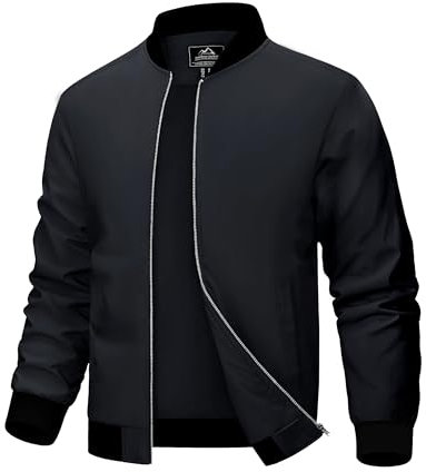 MAGCOMSEN Herren Übergangsjacke Bomber Blouson Jacke Stehkragen Casual Windbreaker Herren Polyester Bikerjacke Frühling Sommer Pilotenjacke Jagd Army Baseballjacke Schwarz S