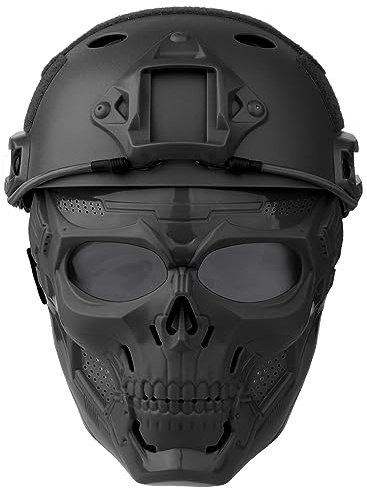 VPZENAR Airsoft Mask and Helmet,Black Tactical Helmet with NVG Mount,Airsoft Skull Mask,Anti Fog Paintball Mask for Men,Cosplay Airsoft Gear and Tactical Gear