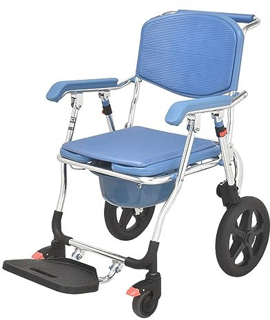 Ywanwj Toilettenstuhl Faltbare mobile Toilette Duschhocker professionelle Pflege Toilettenrollstuhl mit gepolsterter Sitzplatte und Toiletteneimer für Senioren und Schwangere