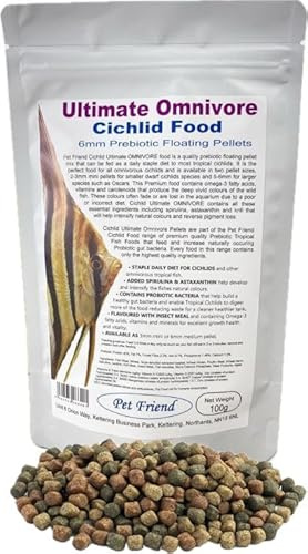Pet Friend Ultimate Omnivore Cichlid Food 6mm Pellets 100g With Prebiotics That Develop Probiotic Gut Health For Better Digestion & Immune System Health