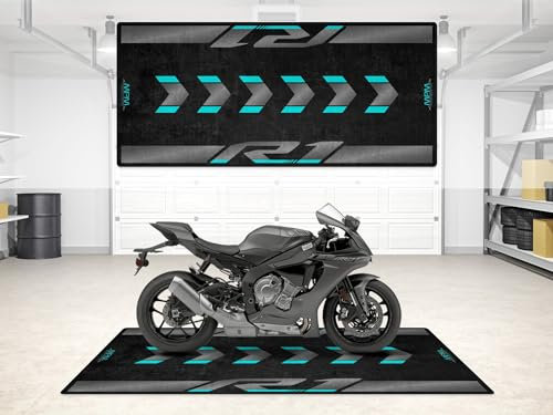 wibeart MPM Motorradmatte für R1 – waschbare, rutschfeste, öl- und wasserfeste Parkmatte für Garage, Ausstellungsraum und Werkstatt | Yamaha Schwarz - Größe 2: 102 x 47/260 x 120 cm