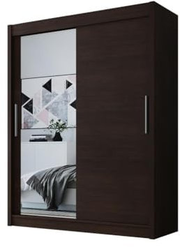 Easy4You D1 120 cm Schokolade Schiebetüren Kleiderschrank 120x200x58 cm mit Spiegel - Schlafzimmermöbel, Aufbewahrung - Mehrzweckschrank