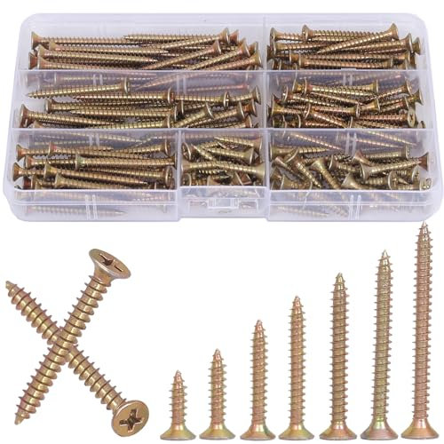 AMLOOPH M4 Wood Screws Assortment, 185pcs Mixed Sizes 20/25/30/35/40/45/50mm, Self Tapping, Security Drywall Concrete Screws With Screw Box
