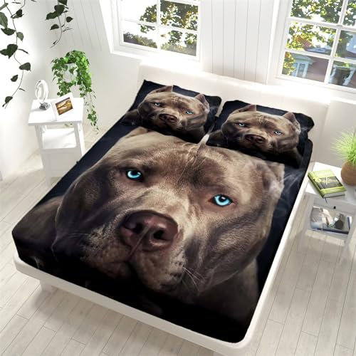 Spannbettlaken 200x200cm für Kinder Jungen Mädchen Bettlaken Set Anti-Fade Tierisches amerikanisches Bully-Hundemuster Weiches Spannbettlaken Atmungsaktiv Bettwäsche Tiefe Tasche 30 cm