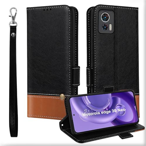 Coque pour Motorola Edge 30 Neo,Cuir Clapet Magnétique Portefeuille Etui,Slim TPU Bumper Rabat Housse avec Porte Cartes Pochette,Antichoc Case Cover pour Motorola Edge 30 Neo Noir
