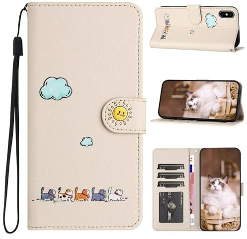 FMPCUON For iPhone X/XS Case Wallet Premium Leather Flip Case with Card Slots Magnetic Closure Kickstand Shockproof Protective Compatible with iPhone X/XS Phone Case-Off white