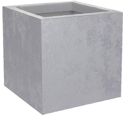 EDA - Pot Carré Basalt'Up 21 L - Décor Imitation Béton - Simple Paroi - Zone de Rétention d'eau - 29,5 x 29,5 x H.29,5 cm - Gris béton