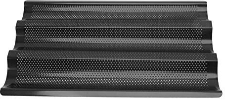 CDQL Bandeja para Baguette Perforada Antiadherente, Bandeja para Baguette en Forma de U de Acero Inoxidable, Bandeja para Hornear Pan Francés de 3 Ondas, Diseño Perforado de