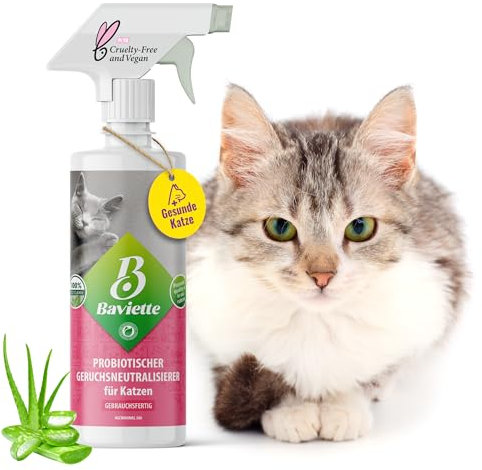 Baviette 4x500ml Spray – Geruchsneutralisierer für Katzenhaushalte – reduziert Gerüche von Katzenurin & Katzenklo auf Teppichen, Polstern & Möbeln – mikrobiologische, biologisch abbaubare Formel