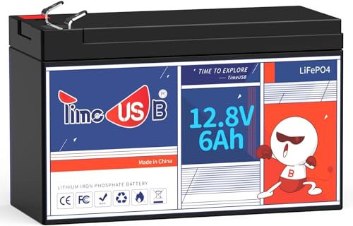 Timeusb Batteria al litio Ricaricabile da 12V 6Ah con 4000 Cicli di Ricarica Profonda,Batteria LiFePO4 con Protezione BMS Incorporata per Campeggio, Illuminazione e Applicazione del