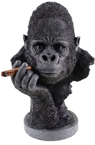 Kremers Schatzkiste XXL Dekofigur Gorilla mit Zigarre Büste - 35cm Skulptur AFFE Affenfigur zum hinstellen Coole Figur Modernschwarz