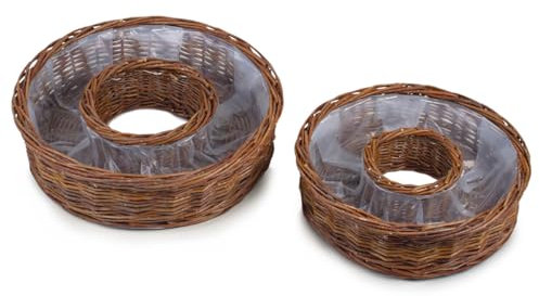 Weide Pflanz-Ringe in natur als wetterfeste Pflanzschalen - 2 runde Pflanzkästen in 40, 50 cm als Blumen-Korb Pflanzkübel für außen - Große Pflanz-Körbe als Blumen-Schale oder Grab-Schmuck