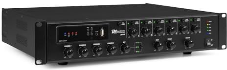 Power Dynamics PMP480 Amplificatore 100 V 6 Zone - 480 Watt, 4 canali, 70 V/100 V, 4-16 Ohm, ingresso Micro RJ45, alimentazione fantasma, ideale per suonare un negozio, centro commerciale