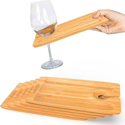 LVYUDS 5 Pcs Wine Glass Charcuterie with Wine Glass Holder, Solid Wood Cheese Appetizer Tray for Wedding Parties Family Dinner