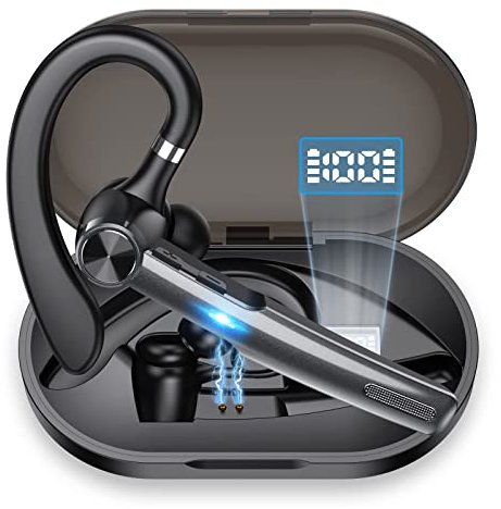 Auricular Bluetooth, manos libres, Bluetooth V5.1 para teléfonos celulares, auriculares Bluetooth de un solo oído con funda de carga, conexión de 2 dispositivos, auriculares inalámbricos, cancelación