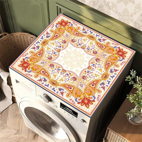 Treer Tappetino per Lavatrice e Asciugatrice, Stile Esotico retrò, Tappetino Antiscivolo Assorbente, Morbida Ritagliabile, Protector Superiore per Lavatrice o Asciugatrice (60x60cm,Oro)