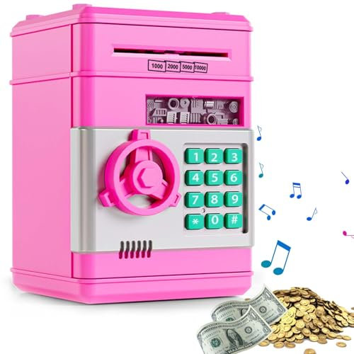 ATM Tirelire numérique pour Enfants - Noire - avec Mot de Passe - avec Mot de Passe - Verrouillage par Mot de Passe et défilement Automatique - pour pièces de Monnaie - Cadeau