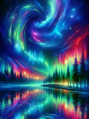 5D Diamantgemälde Aurora für Erwachsene,Diamant-Kunst-Malset für Erwachsene,diamond painting landschaft,geeignet für erwachsene Anfänger bis hin zum DIY-Diamantgemälde,geeignet für die Wanddekoration