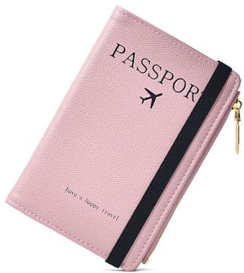 KGDUYC Custodia per Passaporto, Portafoglio da Viaggio, Custodia da Viaggio, Copertina per Passaporto con Blocco Rfidper Documenti di Viaggio, Portafoglio Multiscomparto con Cerniera - Rosa