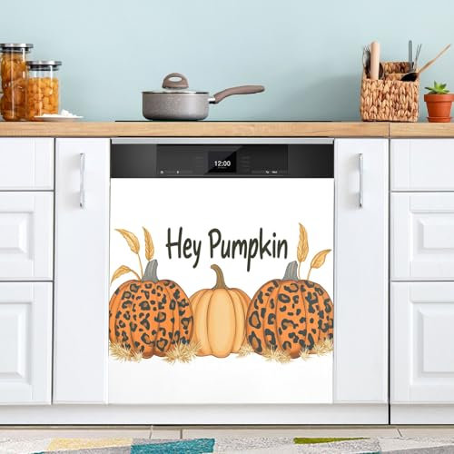 Geschirrspülerabdeckungen, magnetisch, Motiv: Hey Pumpkins mit Leopardenmuster, Kühlschrankabdeckung, Magnet, 58,4 x 66 cm
