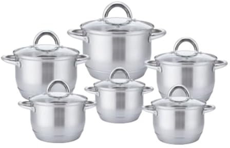 Royal Swiss® 18-Piece Stainless Steel 5-Layer Cookware Set, Frying Pan, Saucepan and Stock Pot with Glass Lid, Saucepans Suitable for All Heat Sources Including Induction (ARGENT A, 12)