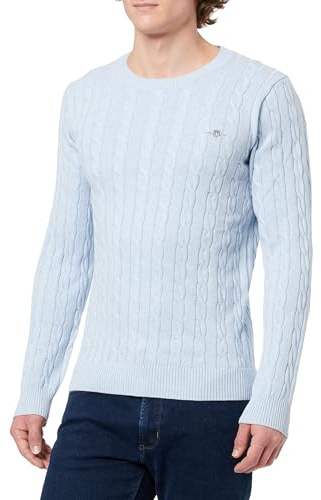 GANT Men's Cotton Cable C-Neck Pullover Sweater, Ice Blue Melange, XXL
