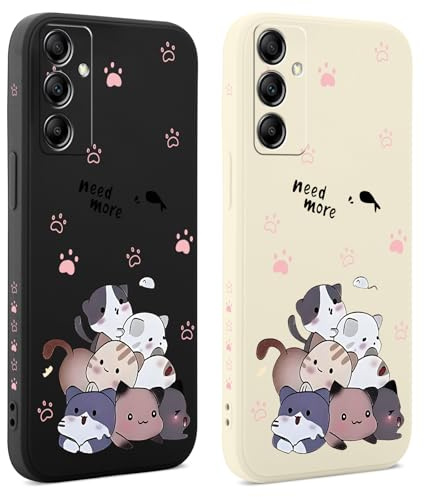 Coiwxmoi 2 Stück Hülle für Samsung Galaxy A14 4G/5G 6,6 Zoll, Aesthetic Muster Design Mädchen Frauen Handyhülle, Weich Silikon Slim Motiv Stoßfest Case Süßes Schutzhülle für Samsung A14, Katze 03