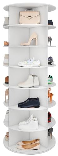 GROWNEER Drehbarer Schuhregal 360° drehbares Display weißer Lazy Susan-Organizer Shoe Rack, Karussell für Hüte und Handtaschen, inkl. 4 doppellagigen Schuhregalen (7 Tier)