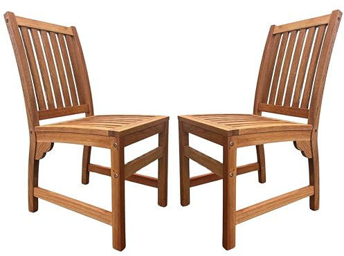 BrackenStyle Melton Wooden Garden Side Chairs Clear Finish - Hardwood Dining Chair Outdoor Use Garden Patio Seat (Set of 2)