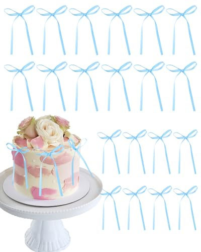 Lot de 20 nœuds de décoration de gâteau pour mariage, anniversaire, fête nuptiale, Saint-Valentin, baby shower – Décoration élégante pour gâteaux et cadeaux (bleu)