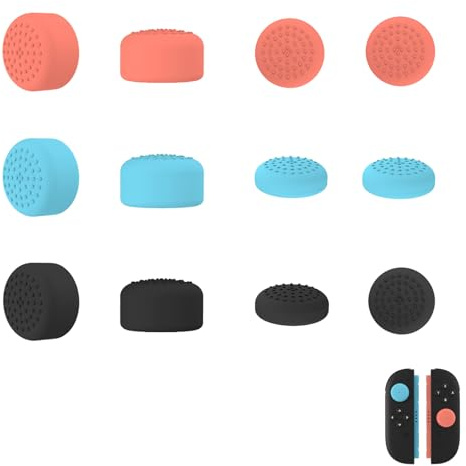 12 Stück Joystick Kappen Kompatibel mit Nintendo Switch 2 Joy-Con, Silikon Thumb Grips Caps Schutz Hülle Kompatibel mit Nintendo Switch Controller, Blau/Orange/Schwarz Daumengriffe Kappen