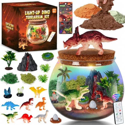 Goody King Dinosaurier Terrarium Set mit 16 Farben LED Bastelset kinder 6 7 8 9 jahre- Geschenk für Jungen 4-12 Jahre | Dinosaurier Spielzeug ab 4-12 Jahren