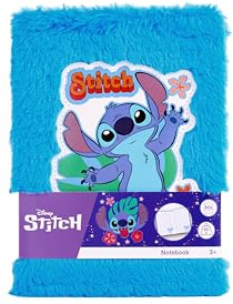 Stitch Carnet de notes en peluche - Format A5 - Bleu - Journal intime moelleux pour enfants - Avec motif Disney - Livre en peluche pour filles et garçons - Cadeau créatif à partir de 3 ans - Journal